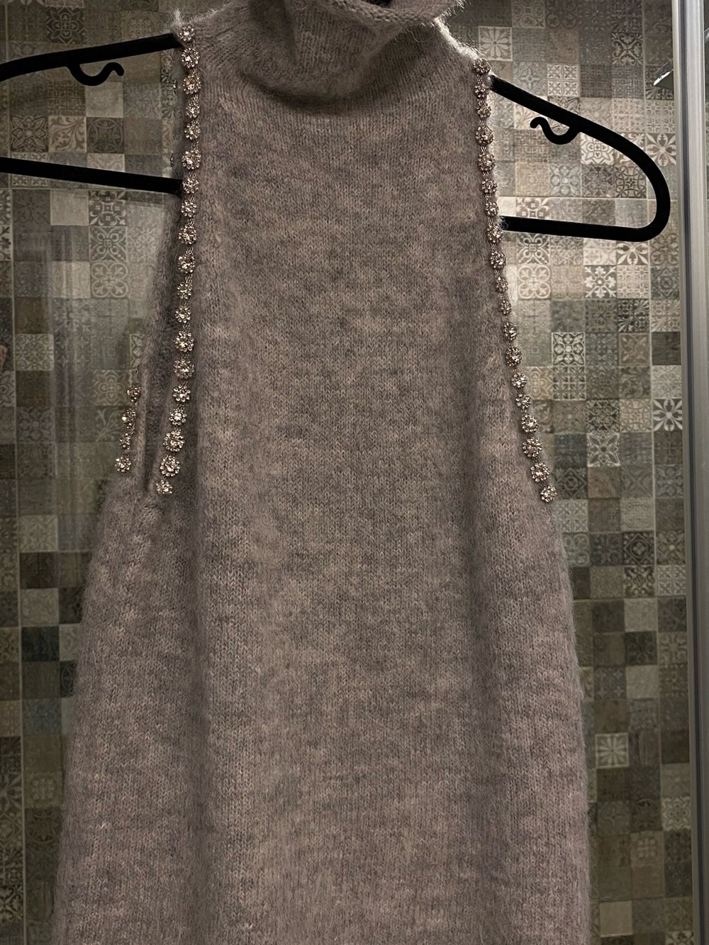 Zara Backless Sleeveless Knit Dress with Crystal Straps - Gray